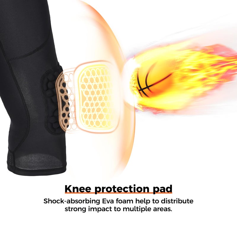 COOLOMG Basketball Pants with Knee Pads Kids 3/4 Compression Tights Black S - Image 2